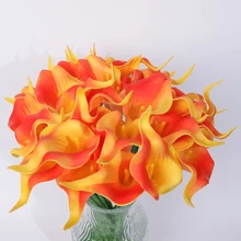 4pcs/10pcs-Artificial Calla Lily Bouquet, Fake Flower Bouquet, Artificial Breathing Flower, Suitable For Party Garden Decoration, Living Room Bedroom Dining Table Office Decoration, Spring And Summer Decoration (Yellow Orange),Halloween Flower Arrangements, Thanksgiving, Autumn Decorations, Simulated Flowers