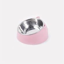 1pc 15° Tilted Stainless Steel Bowl With Cute Cat Ear Design