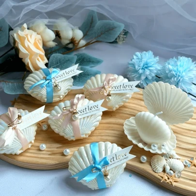 1/3/5pcs, 40g Soy Wax Aroma Candles, Shell Pearl Set Candle Freesia Scented Candle, For Bridal Shower, Wedding Favors For Guests, Party Home Decoration, Holiday Gifts(Pink/Blue), Best For Christmas, Perfect For Thanksgiving ﻿