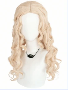 Medium-Long Wavy Golden Princess Wig With Necklace, Suitable For Adults And Children. Made Of Synthetic Heat-Resistant Fiber Without Glue, Applicable For Halloween Party, School Carnival, Concert, Vacation Photography, Theme Events, Anime Expo, Exhibition, And Daily Wear. - Gold - View 4
