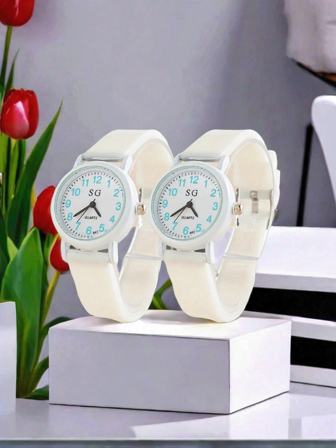 2pcs Creative Pattern Dial Casual Quartz Watches, Suitable For Holiday/Birthday Gifts - White - View 1