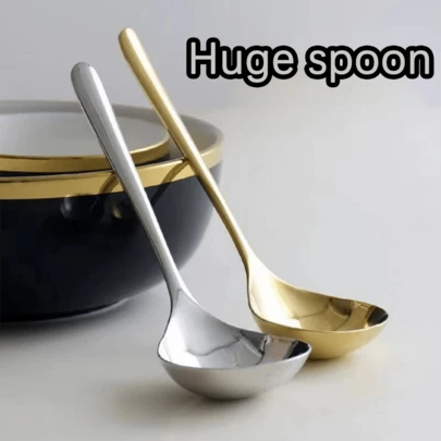 1 Piece Stainless Steel Soup Spoon, Enlarged And Thickened Spoon, Long Handle, Big Head Soup Shell, Hotel Home Kitchen Set Spoon ,Kitchen,Christmas Gift,School Supplies