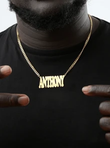 1 pieza Collar de eslabón cubano grueso con placa con nombre personalizado para hombres, colgante grande con letra personalizada de estilo punk, collar de cadena cubana de 55cm con nombre de estilo hip hop, accesorio para fiesta y festival de música, regalo para novio