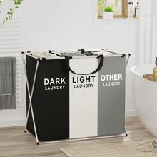 Multi-Compartment Laundry Basket, Clothes Storage Organizer, Collapsible 3-Sections Laundry Hamper With Aluminum Frame, Suitable For Bathroom, Bedroom, Garage