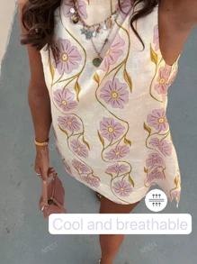 Abito corto bohémien elegante con stampa, da donna, ideale per le vacanze