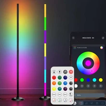 مصباح أرضي RGB+IC، مصباح زاوية بتقنية LED يعمل بتطبيق، مصباح أرضي ذكي حديث مع مزامنة الموسيقى و-16 مليون لون قابل للتخصيص ، مصباح قائم متغير الألوان للغرفة والصالة وخلفية التلفزيون والديكور الحفلات