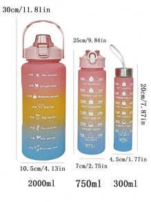 1pc 2L Or 750ml Or 300ml Large Capacity Pink Gradient PC Water Bottle, Sports And Fitness Portable Straw Cup, For Home And Travel Outdoor Use