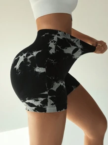 3pcs Women Seamless Tie-Dye Athletic Shorts, Versatile For Outdoor Workout & Everyday