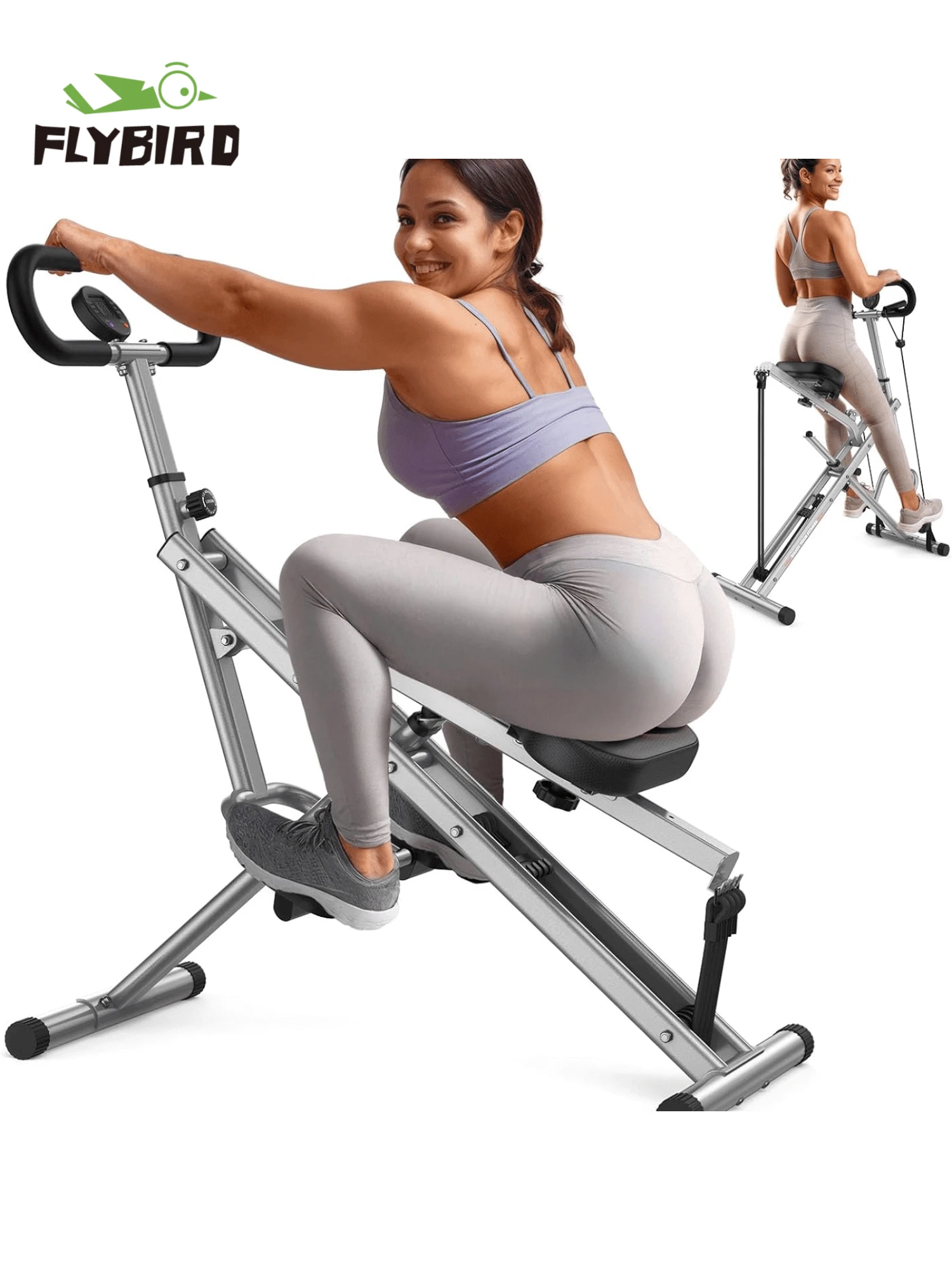 Flybird Pink Squat Machine Rowing Machine For Home 2 In 1 Rower & Squat Assist Workout Foldable Rower For Home Full Body Worikout Adjustable 4 Resistance Bands 330lbs - 灰色 - 查看 1