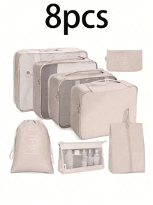 11-In-1 Travel Organizer Set, Multifunction 7pcs Travel Packing Cubes, Luggage Organizer Bags, Clothes Sorting Bags, Summer Travel Luggage Storage Bags, Includes Cosmetic Bag, Garment Bag, Toiletry Bag, Mesh Bag, Clothes Bag, Skincare Bag, Brush Bag, Shoe Bag, Bottle Bag And Drawstring Bag, Suitable For Cruise, Holiday, Beach, Summer Travel Essentials, For Travel, Hospital, Dorm, School, Resort, Hotel