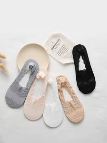 1 à 5 paires de chaussettes basses décontractées pour femmes, chaussettes invisibles en dentelle fleurie avec silicone antidérapant, chaussettes bateau invisibles respirantes et en dentelle pour un usage quotidien