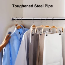 50-410cm Telescopic Clothes Hanging Rod No Drilling, Adjustable Shower Curtain Rod For Bathroom, Clothes Rack Support For Bedroom And Home, Bathroom Decoration For Summer - 黑色 - 查看 2