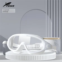 1pc Unisex Adult Waterproof Anti-Fog Swimming Goggles With Ear Plugs, Professional Large Frame Swim Glasses