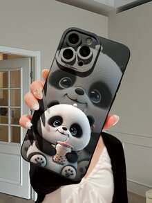 1pc Cute Panda Design Black Eyed Phone Case With Scratch Resistant Camera Lens Cutout, Compatible With Apple/OPPO/Vivo/Redmi/ Series - Black - View 2