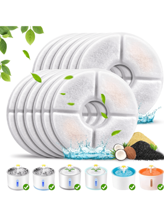 4 piezas/8 piezas/12 piezas/16 piezas Filtros de repuesto para fuente de agua para gatos, compatibles con fuentes de agua para mascotas de 800z/2.4L y 1.6L/540z, cartuchos de filtro de repuesto para dispensadores de agua para mascotas, sistema de filtración de múltiples etapas con filtros de carbón activado, adecuado para dispensadores automáticos de agua para mascotas y plantas, para gatos y perros