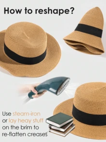 Straw Beach Sun Hats For Women Men Summer Fedoras Boater Hat Packable SPF UV Protection Hats For Women Travel…, Khaki-Dark Orange, Large - Straw Hat - View 10