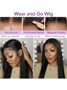 5*5 Glueless HD Lace And 13*4 HD Lace Front Wig Blended Human Hair Black Wig - 200% Density Natural Color Straight Hair - Pre-Plucked Hairline And Baby Hairs - Ready To Wear Instantly Without Glue - Multiple Sizes Perfect For Women On Valentine's Day - 自然色&黑色系 - 查看 6