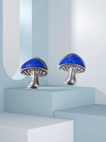 925 Sterling Silver Low Allergy Hypoallergenic Personalized Earrings With Exquisite Small Blue Mushroom Design And Faux Pearl