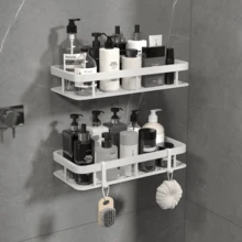 1pc/2pcs Wall Mounted Shower Rack, Thickened Large Capacity, Durable Plastic, No Drilling Required For Installation, Stick-On Bathroom Shower Rack, Floating Shelf For Bathroom And Kitchen, Storage Rack, Space Saving, Easy To Install, For Storing Toiletries, Cosmetics And Sundries, Toilet, Restroom, Dressing Table, Shower Room