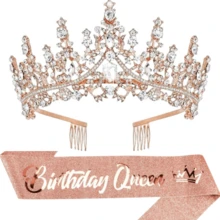 1 套生日绶带女王和皇冠女士彩色生日头饰和生日女王绶带套装生日快乐皇冠女士水晶生日皇冠成人女士生日装饰品，圣诞节