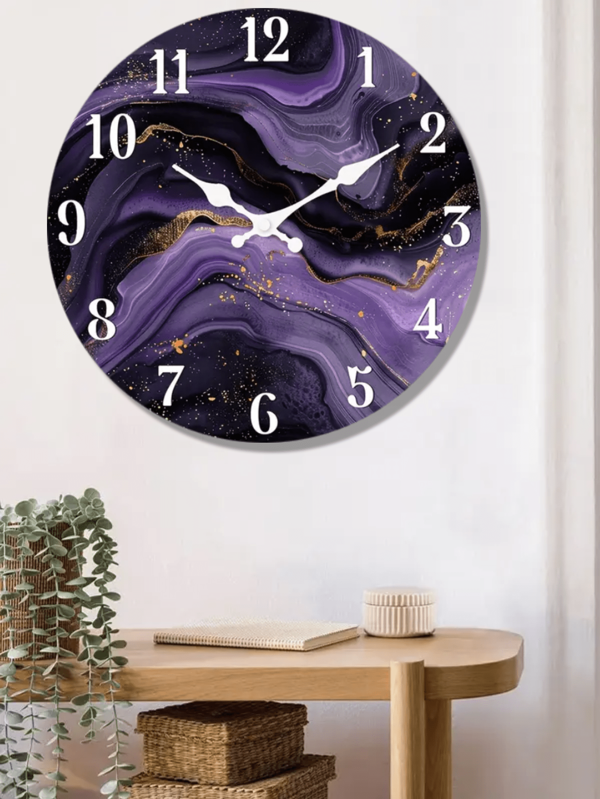 Modern Purple Marble Wooden Wall Clock - 10/12 Inch, Non-Ticking, Easy To Read, Battery Operated - Perfect For Living Room, Kitchen, Bedroom, Office Decor (Batteries Not Included)