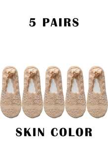 1 à 5 paires de chaussettes basses décontractées pour femmes, chaussettes invisibles en dentelle fleurie avec silicone antidérapant, chaussettes bateau invisibles respirantes et en dentelle pour un usage quotidien