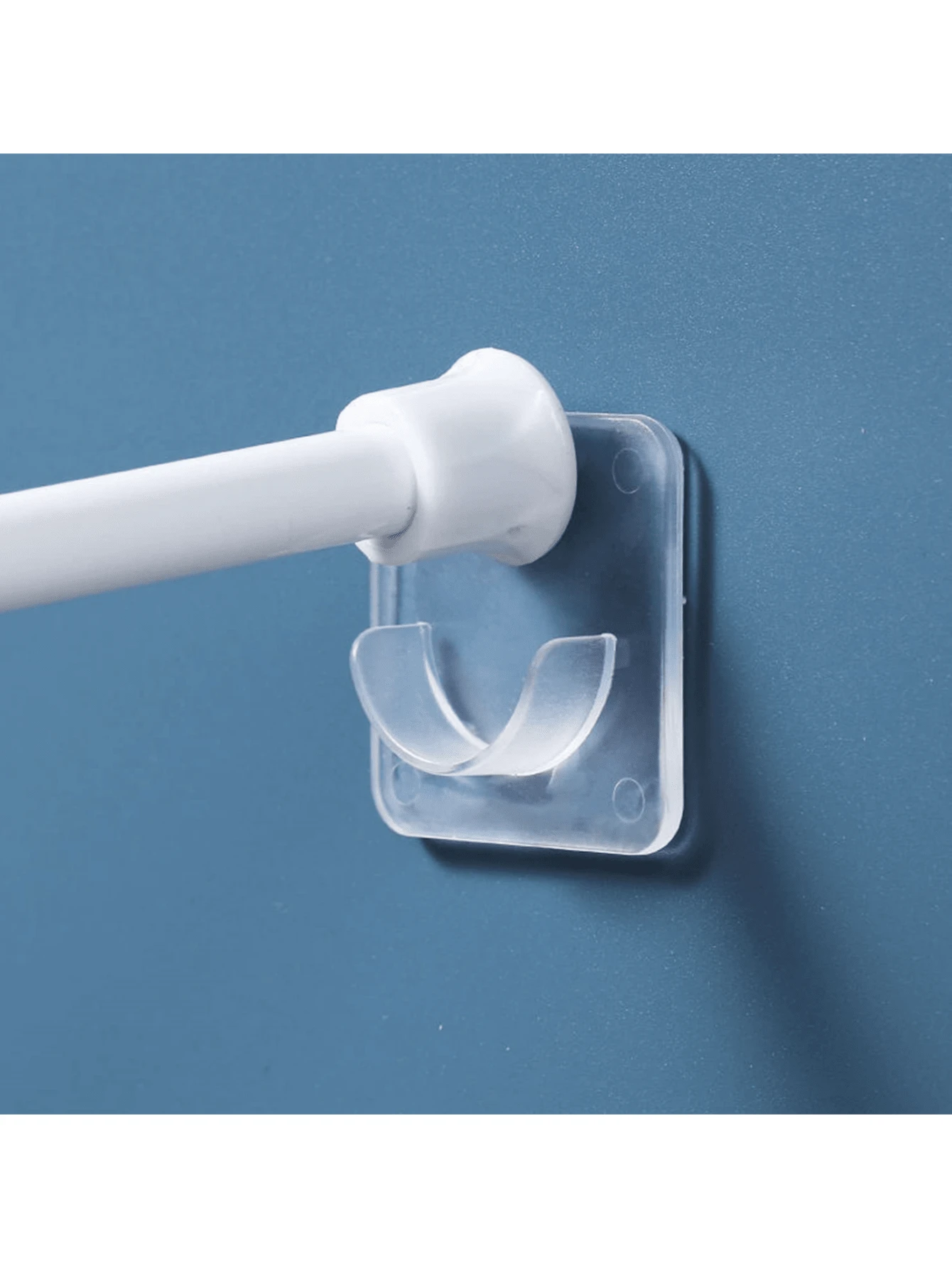 2 件粘性浴帘杆支架 - 窗帘杆支架无需钻孔，透明壁挂式张力支架，浴室卧室浴帘杆固定器（不含浴帘杆）