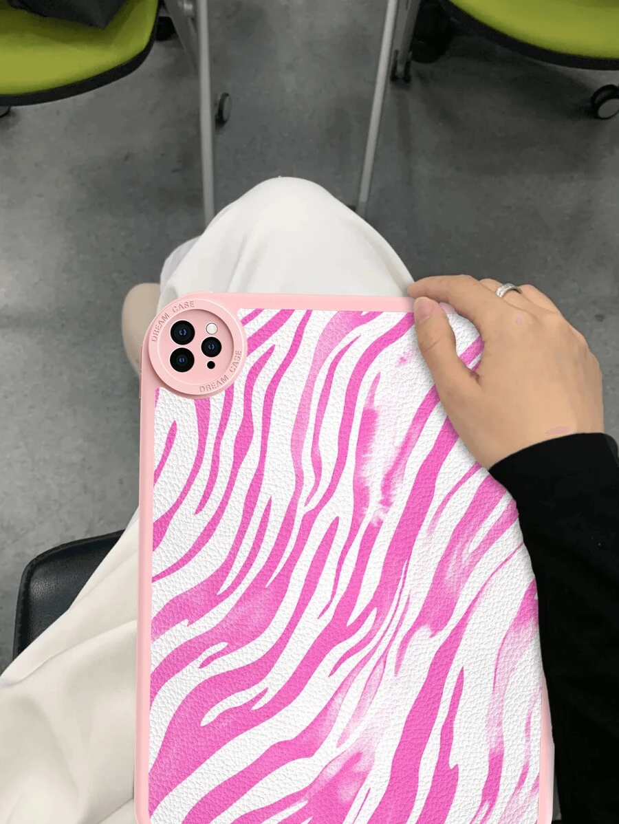1 Peça Capa Protetora à prova de queda para Tablet em Estilo Minimalista com Listras de Zebra Rosa, Adequada para MatePad 10.4" e IPad 10.2", com Couro Anti-Queda Giratório de 360 Graus e Espessura