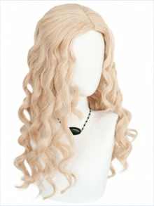 Medium-Long Wavy Golden Princess Wig With Necklace, Suitable For Adults And Children. Made Of Synthetic Heat-Resistant Fiber Without Glue, Applicable For Halloween Party, School Carnival, Concert, Vacation Photography, Theme Events, Anime Expo, Exhibition, And Daily Wear. - Gold - View 5