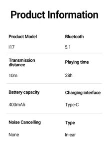 Tagry Écouteurs sans fil I17, écouteurs intra-auriculaires sans fil à réduction de bruit CVC hi-fi stéréo avec son immersif, 35 heures d'autonomie, casque Bluetooth pour iOS/Android/salle de sport/sport/voyage/cadeau