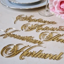 1/3/5 piezas Tarjetas de lugar de boda de lujo, etiqueta de espejo dorado, nombre cortado con láser, material acrílico, decoración de boda, ajuste de mesa, etiquetas de evento personalizadas, tarjetas de lugar de nombre acrílico personalizadas - Oro, Plata, Oro Rosa | Tarjetas de mesa cortadas con láser personalizadas adecuadas para bodas, fiestas de cumpleaños y diversos eventos - Multicolor - Ver 5