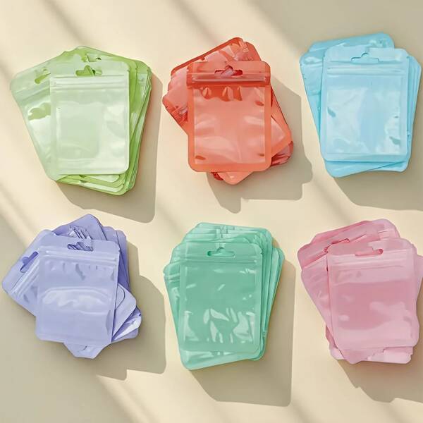 60pcs Reusable Macaron Colored Self-Sealing Bags, Suitable For Storing Jewelry, False Eyelashes, Small Items, Party And Gift Packaging