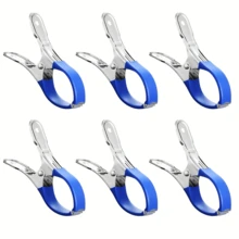 6pcs Heavy-Duty Stainless Steel Pool Cover Clips With Blue Plastic Handles - Windproof, Durable Spring Clips For Secure Ground Pool Covers, Ideal For Outdoor Use, Windproof Pool Covers|Sleek Metallic Finish|Durable Pool Clips - Multicolor - View 7