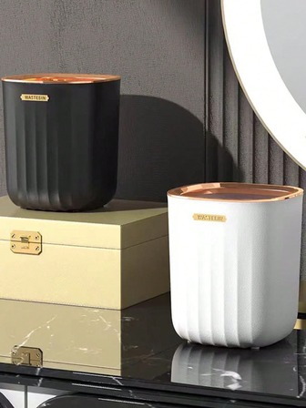 1pc Minimalist High-End Black & White Desk Trash Can, Cute Mini Office Desk, Coffee Table, Small Household Tabletop Garbage Box,Kitchen,Bathroom,Home,Household Suppliers
