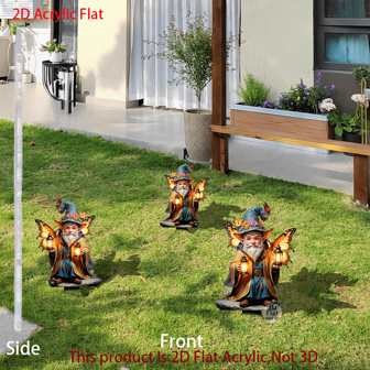 1pc 2D Acrylic Multi-Function Decor Scene, Outdoor Garden Yard Home Decoration, Dwarf Holding Lantern & Butterfly Decoration, Holiday Ornament, Suitable For Indoor Potted Plants, Ground Stake Without Electricity