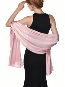 Sculpted Tulle Evening Wrap Shawl – Light-Play Ruching For Outdoor Weddings/Receptions For Dress,Beach,Holiday,Accessories,Travel Essential - Pink - View 3