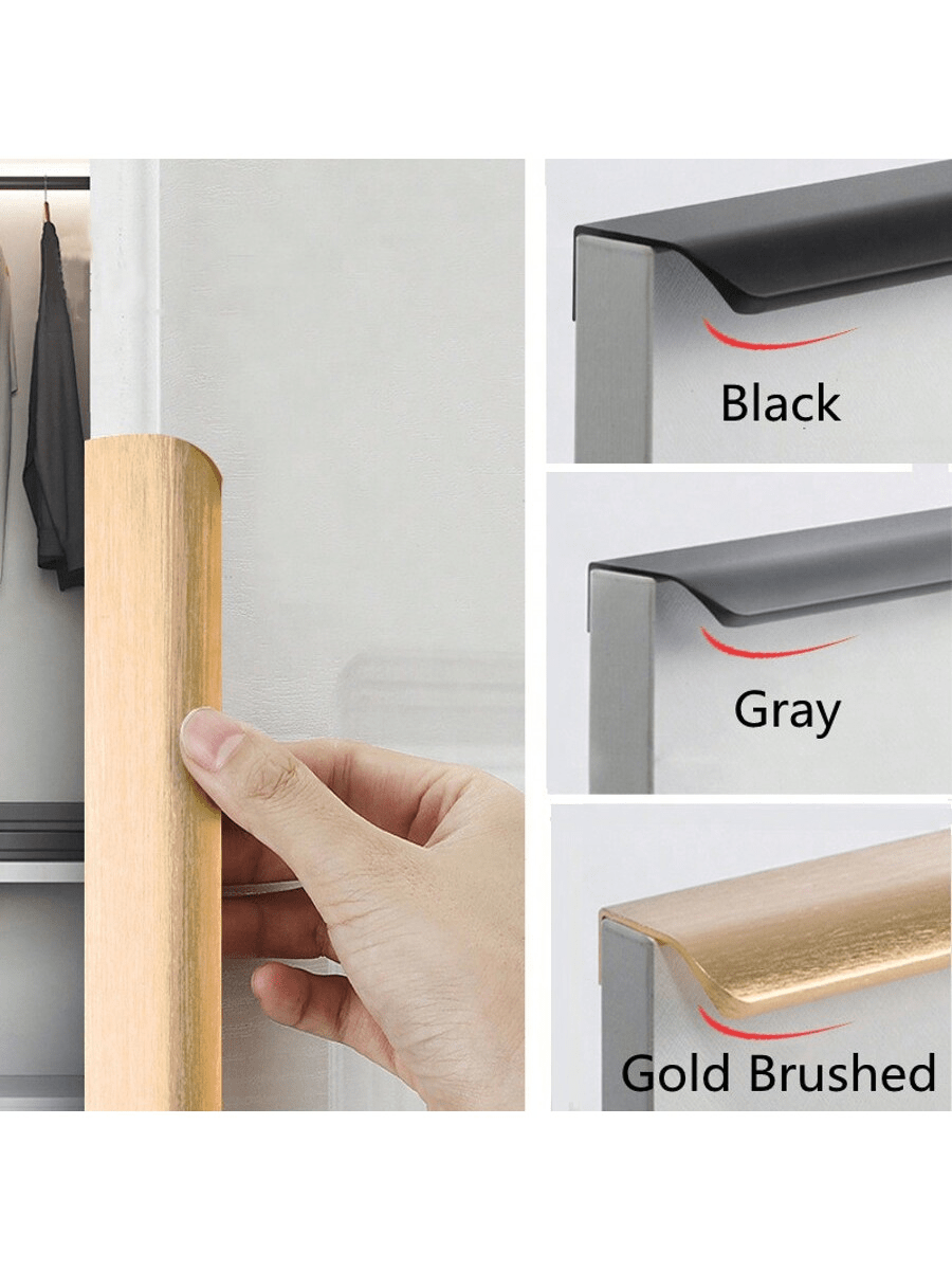 1 Pc Aluminium Alloy Hidden Furniture Door Handles Side Mount No Drilling Installation Wardrobe Cupboard Pulls Cabinet Drawer Knobs Furniture Hardware