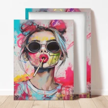 1pc, Colorful Candy Girl Glasses Canvas Art - Modern Abstract Wall Art - Indoor/Outdoor Home Decor - Cafe, Office, School Supplies - Art Supplies, Wall Art With Frame, Wall Arts, Posters, Canvas Material (Optional Frame) , For Living Room, Bedroom, Office, Etc - Holiday, Mural, Poster, Perfect For Birthday Gift, Graduation Gift - Multicolor - View 9