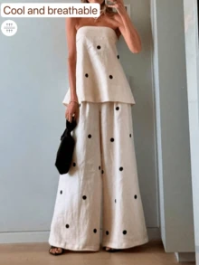 女士波尔卡圆点宽松裤套装，轻松打造时尚修身造型