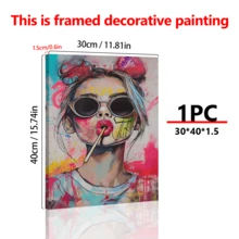 1pc, Colorful Candy Girl Glasses Canvas Art - Modern Abstract Wall Art - Indoor/Outdoor Home Decor - Cafe, Office, School Supplies - Art Supplies, Wall Art With Frame, Wall Arts, Posters, Canvas Material (Optional Frame) , For Living Room, Bedroom, Office, Etc - Holiday, Mural, Poster, Perfect For Birthday Gift, Graduation Gift - Multicolor - View 5