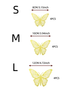 12pcs 3D Hollow Foldable Butterfly Wall Stickers, For Home Decoration, Gold Color Butterfly Decals Room Decor Wall Decor Personalised Stickers