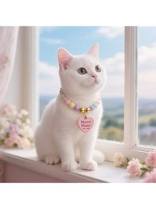 2pcs Cat Beaded Necklace Cute Highly Attractive Rhinestone-Studded Dog&Cat Collar Decorative Item For Photo-Shooting Necklace Resistant To Cat Bites&Licks(Katzen Halsband,Halsband Katze)