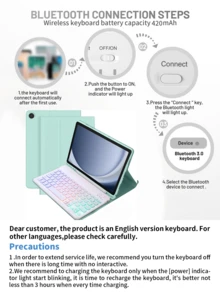 Casing Keyboard Bluetooth dengan Lampu Latar Warna-warni yang Dapat Dilepas, Kompatibel dengan Galaxy Tab/Pad SE, Pelindung Stand Ultra Tipis dan Ringan dengan Tempat Pensil, Casing Warna Hijau Mint - hijau mint - View 6