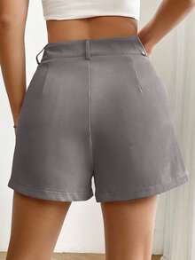 KLIOU Women's Simple Tailored Shorts With Side Zipper And Bag - Xám - Xem 4