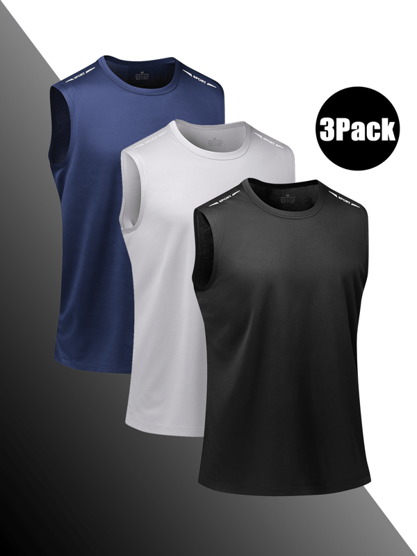 3 paquetes de camisetas sin mangas deportivas para hombres - Transpirables para uso al aire libre y diario