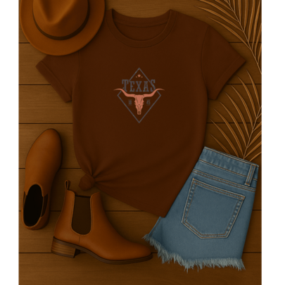Camiseta Blusa T-Shirt Feminina Texas Boi 1845 Festa de Pião Moda Country
