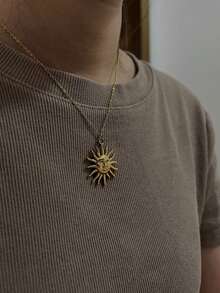 1 件时尚复古不锈钢太阳吊坠项链，百搭，适合女性日常佩戴 - 項鍊 - 查看 1