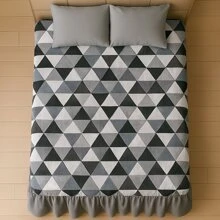 Printed Double Bedspread 03 Pieces With Ruffle And Pillowcases - Soft Light Immediate Shipping