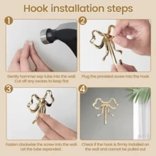 1pc/2pcs Gold Brass Bow Tie Wall Hook - Polished Wall Mounted Decorative Hook With Screws, Suitable For Hanging Clothes, Towels, Bags, Doors, Bathrooms, Kitchens And Bedrooms, Also Suitable For Holiday Decorations, Mother's Day Gifts, Graduation Gifts, Home Essentials - Multicolor - View 7