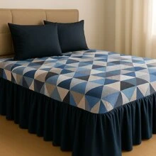 Printed Double Bedspread 03 Pieces With Ruffle And Pillowcases - Soft Light Immediate Shipping